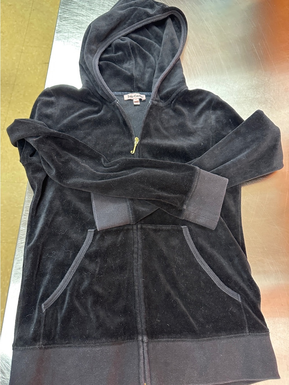 Vtg Y2K Juicy Couture Black Velour Bling Hoodie Track Jacket Scottie Dog Rare M